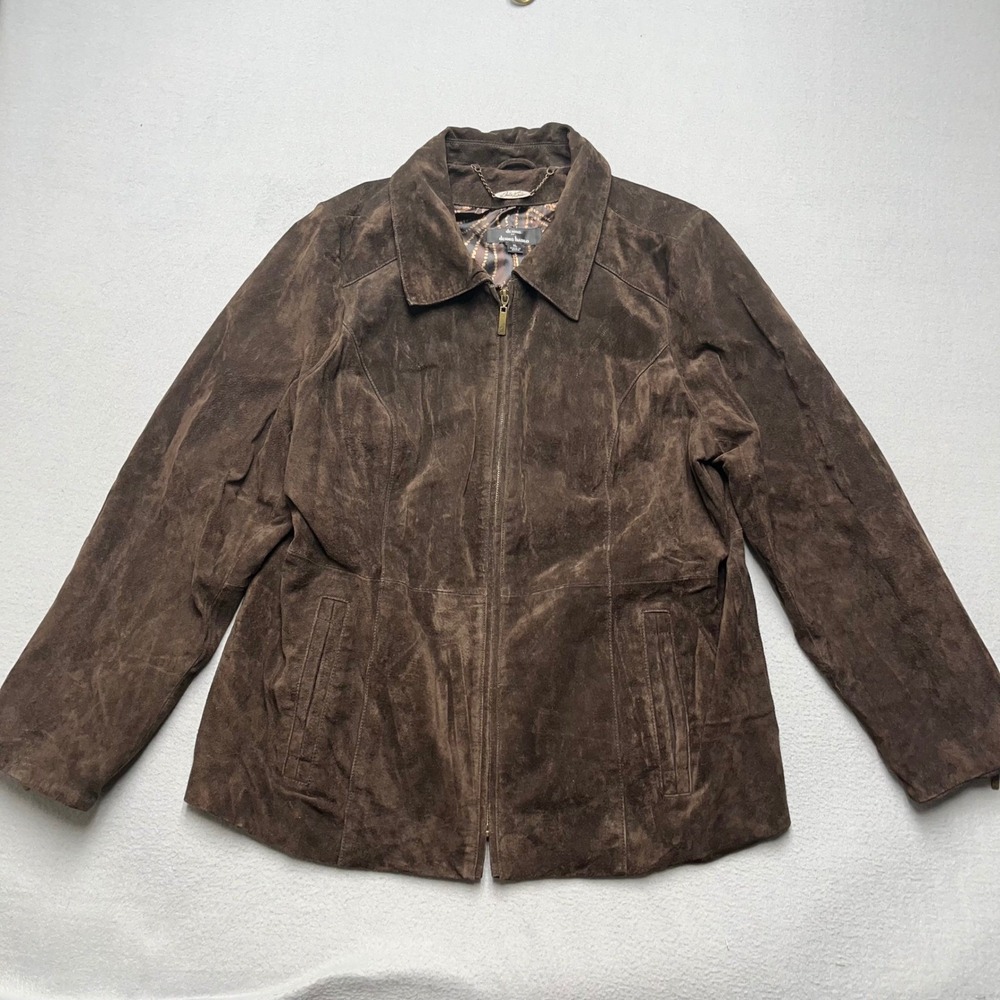 Vintage Suede Jacket Dennis Basso Brown‎ Leather Heritage Zip Front  XL  A234700